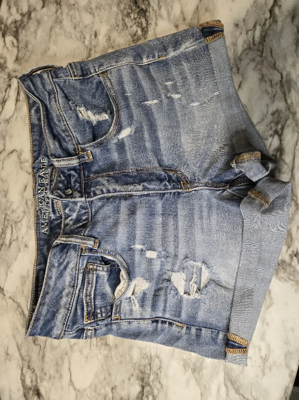 American Eagle Outfitters Light Blue Distressed Cropped Jeans Shorts